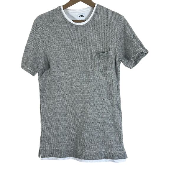 Zara T-Shirt Womens S Gray Textured Knit Crewneck Minimalist Normcore Clean Girl - Picture 1 of 4